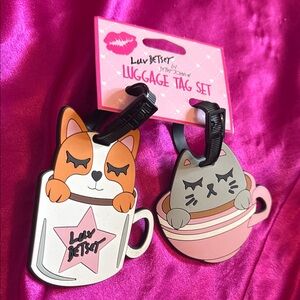 New betsey Johnson Pink Cat & Orange Fox Luggage Tag Set